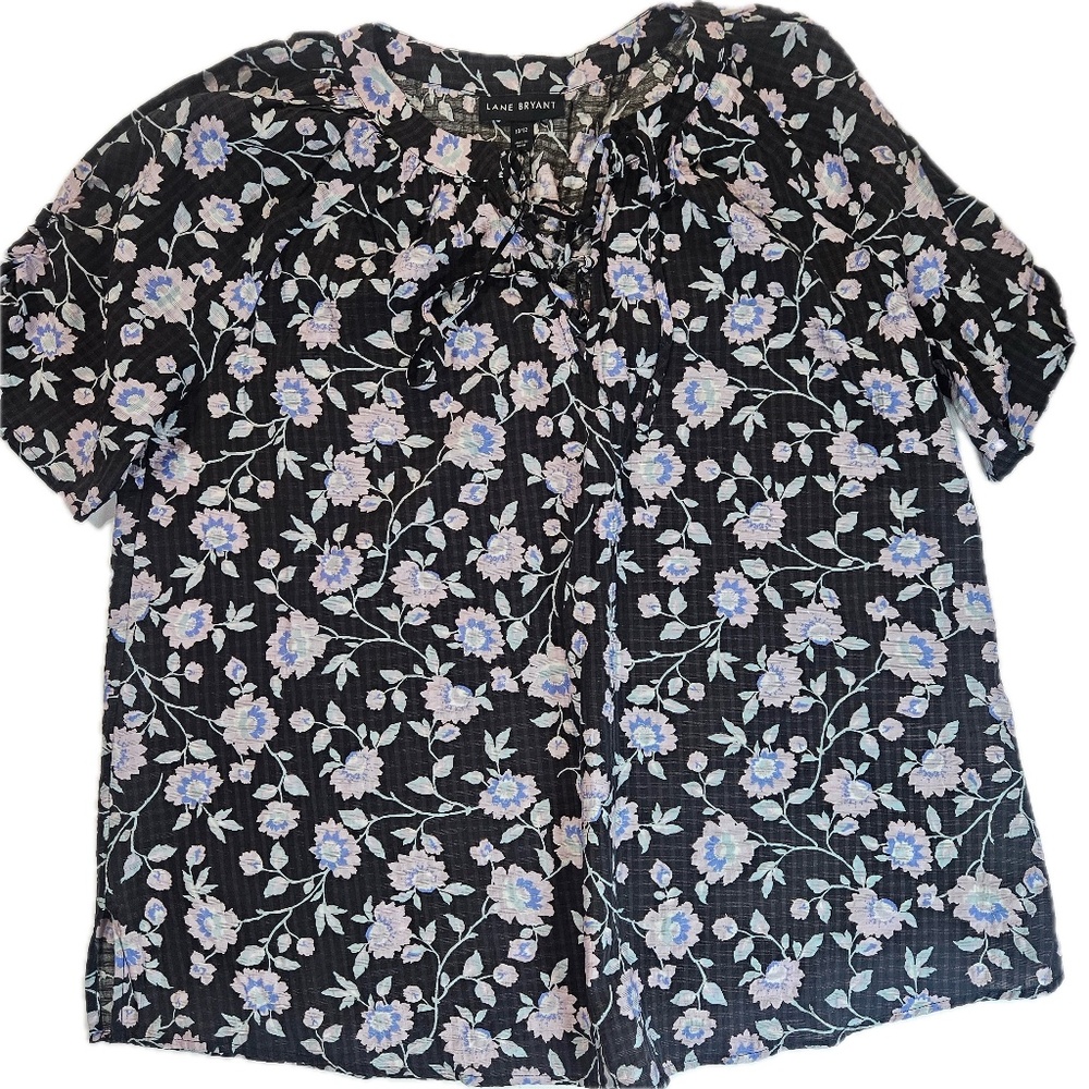 Lane Bryant Floral Blouse Womens 10/12 Black Pink Boho Smart Casual Work Shirt‎